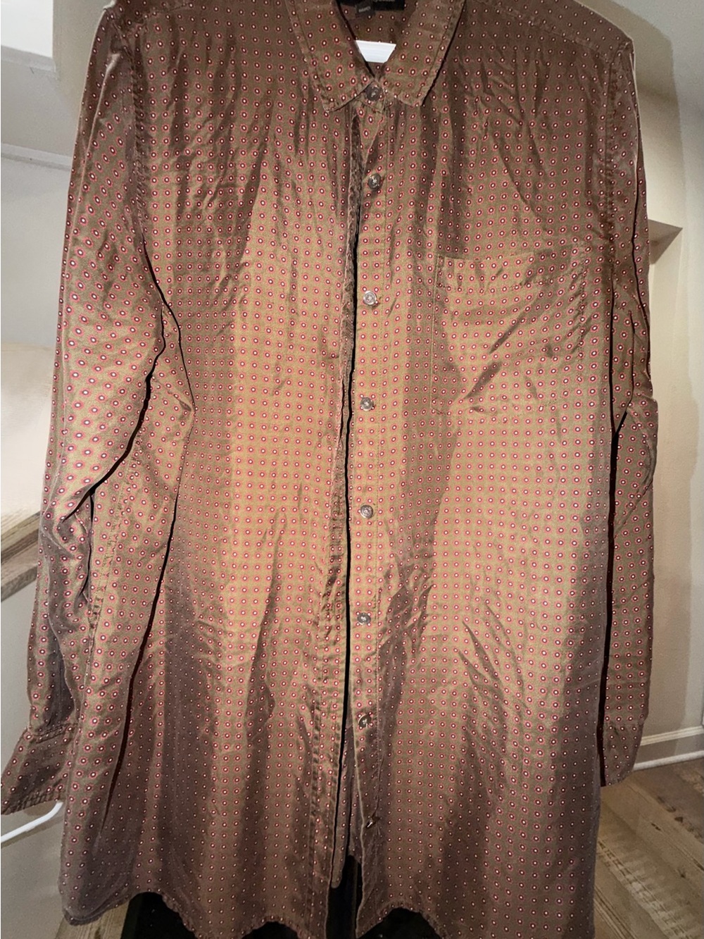 Banana Republic Brown Shirt with Small Red Dot Pattern